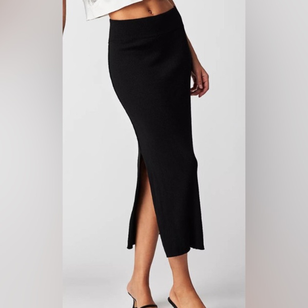 Free People Black Knit Skirt with Side Slit (S)